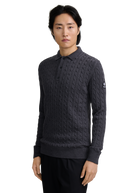 Merino Wool Cable Knit Polo Shirt - Anthracite