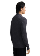 Merino Wool Cable Knit Polo Shirt - Anthracite