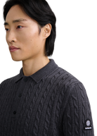 Merino Wool Cable Knit Polo Shirt - Anthracite
