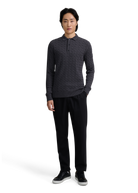 Merino Wool Cable Knit Polo Shirt - Anthracite
