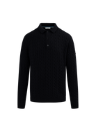 Merino Cable Knit Polo Shirt - Black