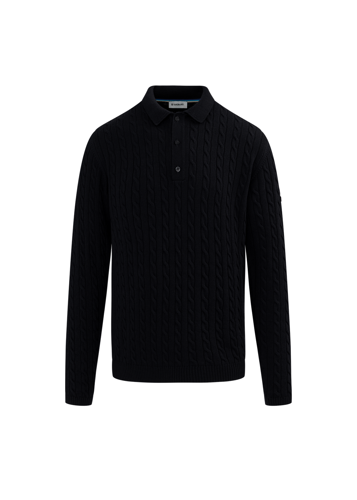 Merino Cable Knit Polo Shirt - Black