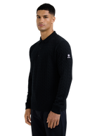 Merino Wool Cable Knit Polo Shirt - Black