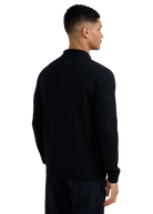 Merino Wool Cable Knit Polo Shirt - Black