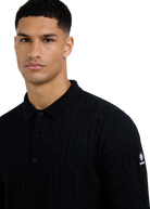 Merino Wool Cable Knit Polo Shirt - Black