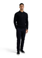 Merino Wool Cable Knit Polo Shirt - Black