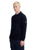 Merino Cable Knit Polo Shirt - Navy