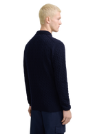 Merino Cable Knit Polo Shirt - Navy