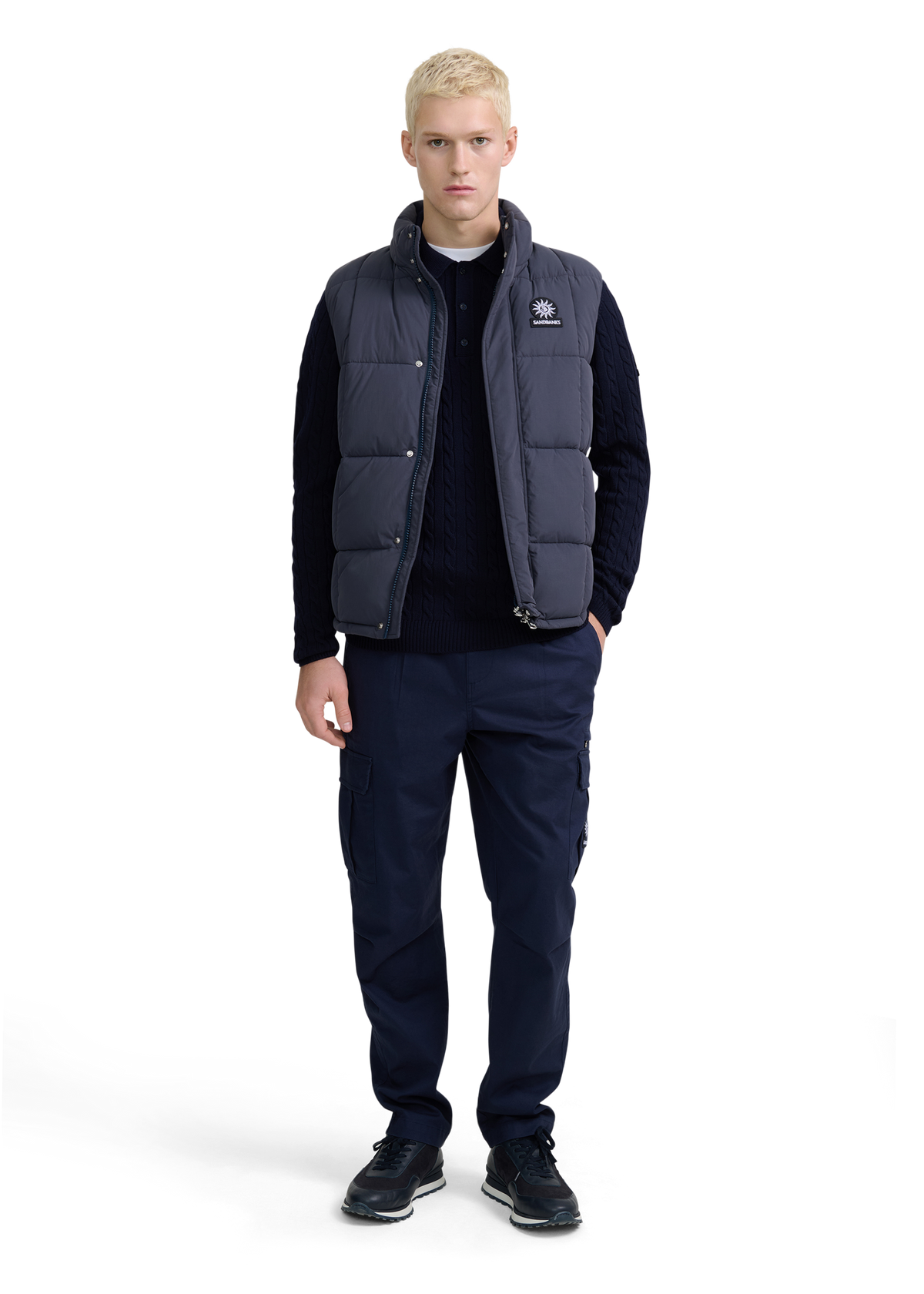 Merino Cable Knit Polo Shirt - Navy