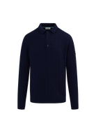 Merino Cable Knit Polo Shirt - Navy