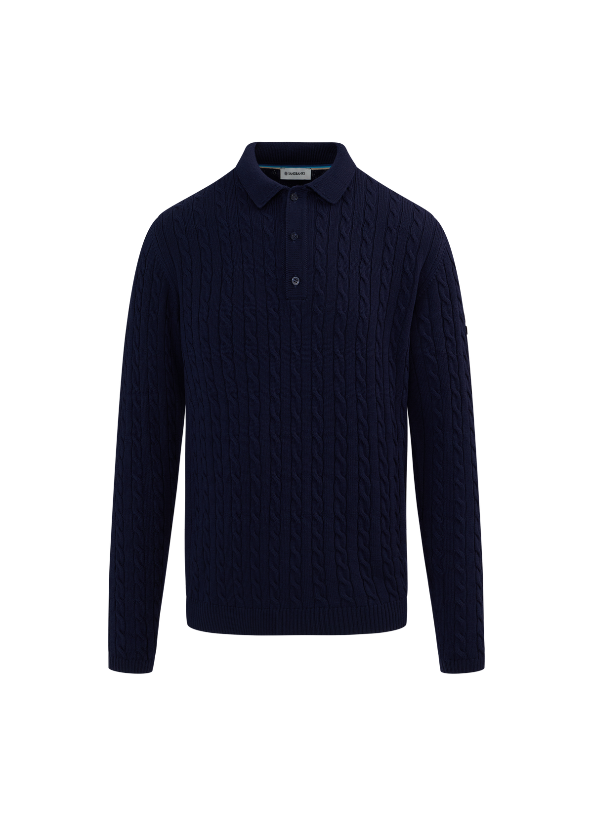 Merino Cable Knit Polo Shirt - Navy