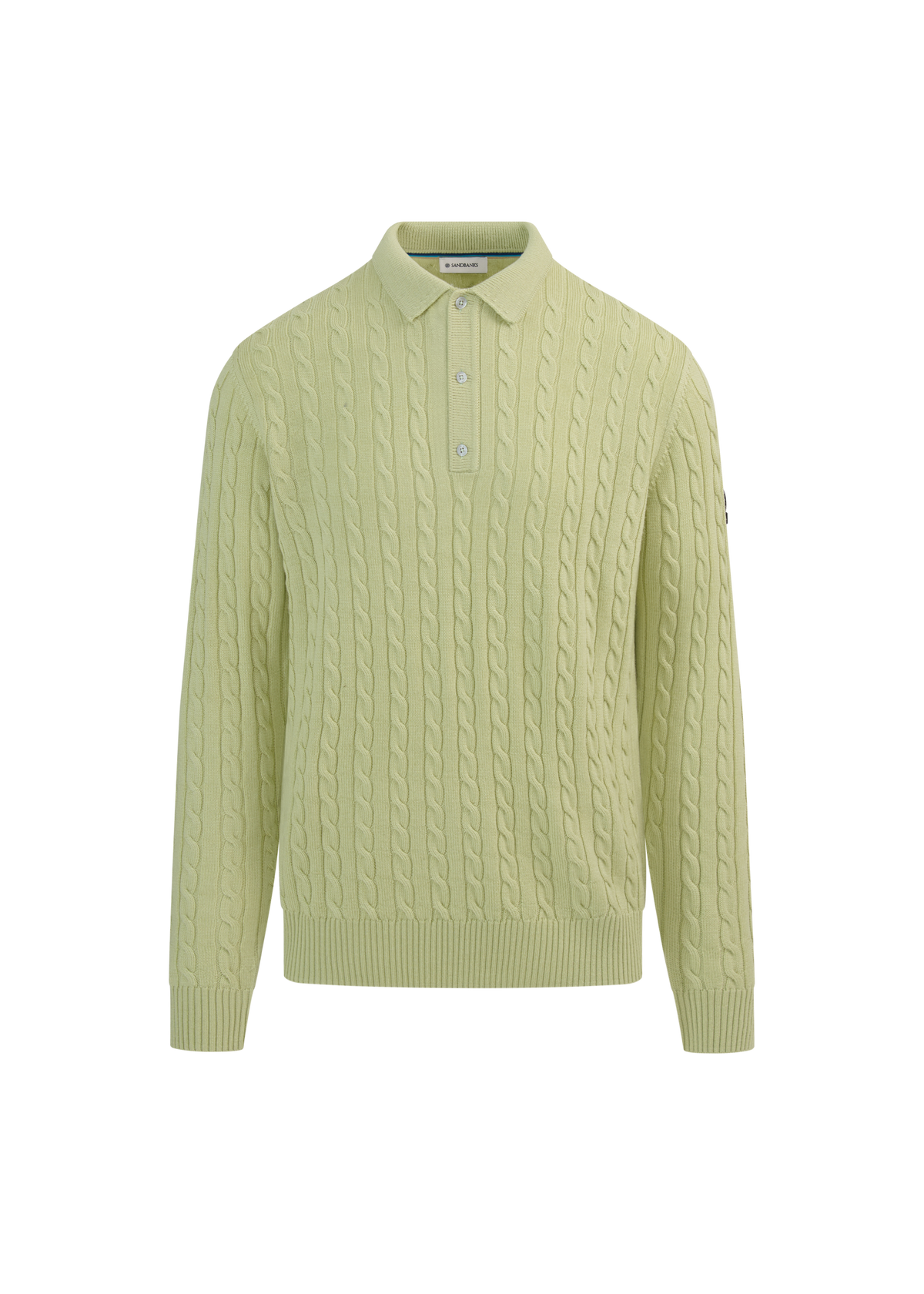 Merino Cable Knit Polo Shirt - Sage