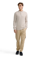 Merino Cable Knit Polo Shirt - Stone