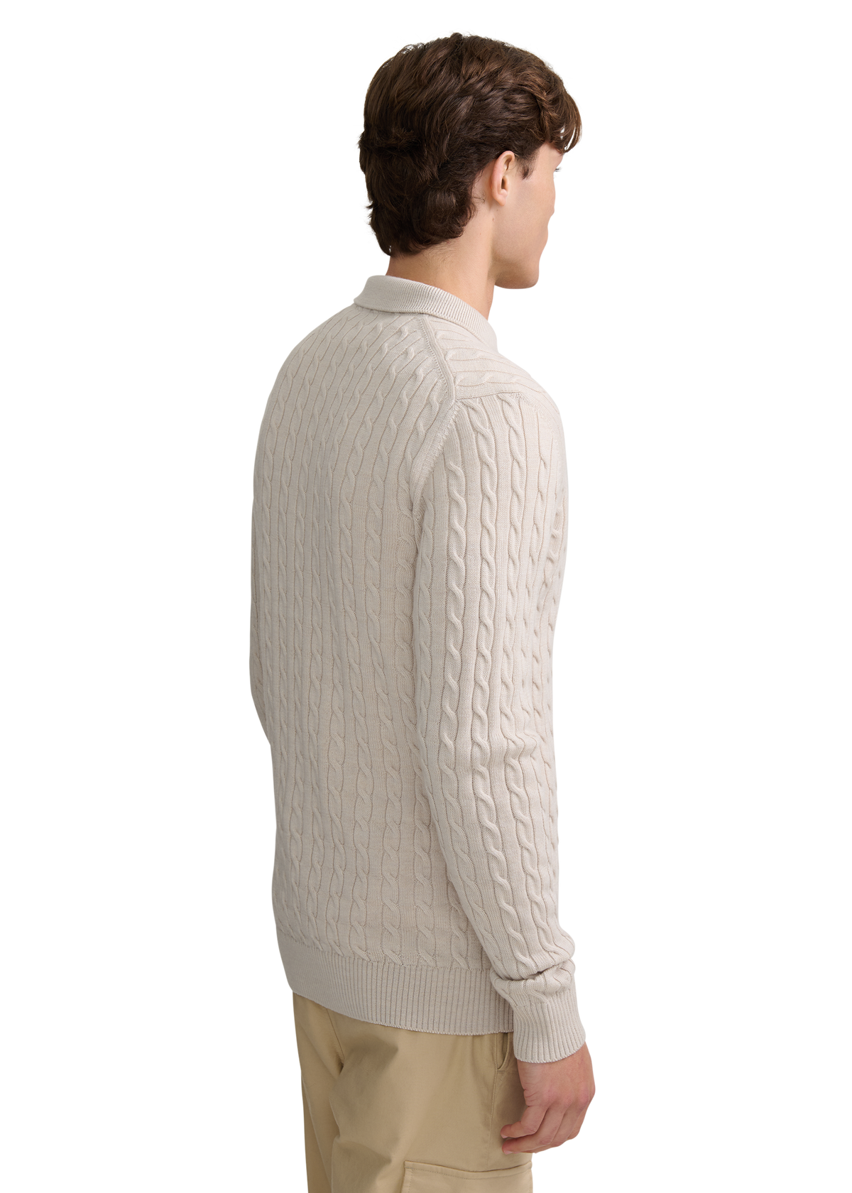 Merino Cable Knit Polo Shirt - Stone