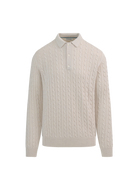 Merino Cable Knit Polo Shirt - Stone