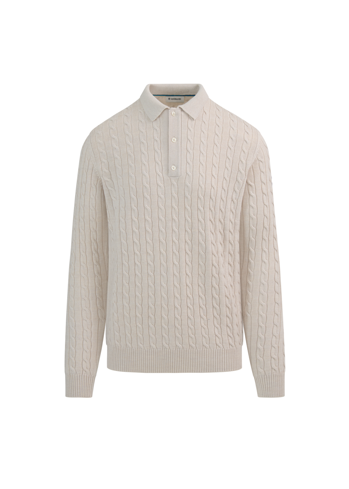 Merino Cable Knit Polo Shirt - Stone