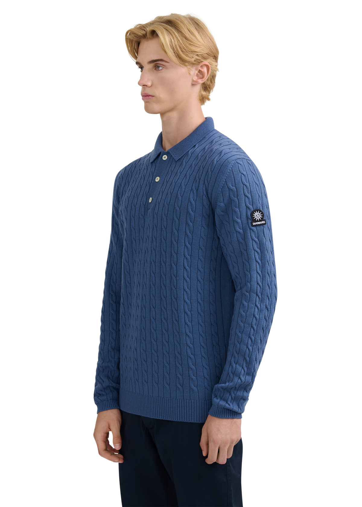 Merino Cable Knit Polo Shirt - Teal