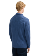 Merino Cable Knit Polo Shirt - Teal
