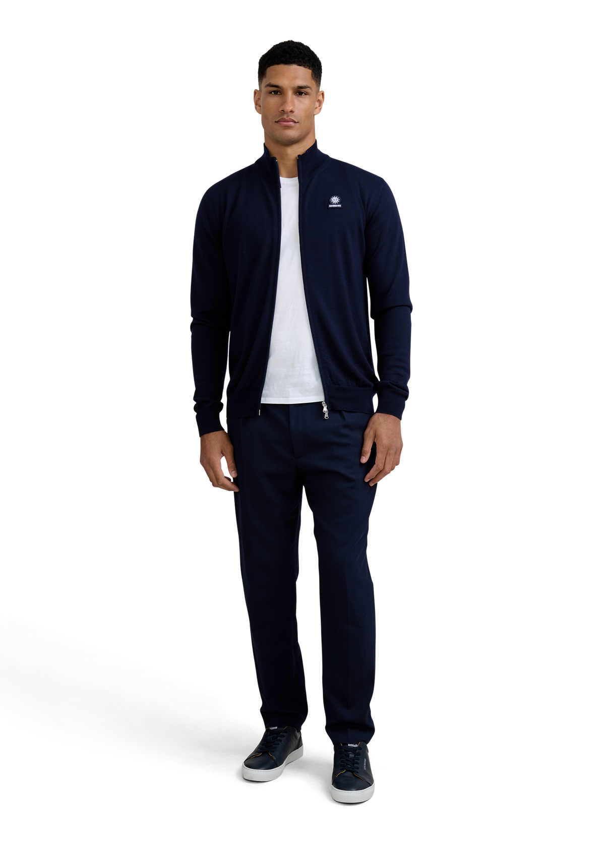 Merino Wool Full-Zip Cardigan - Navy