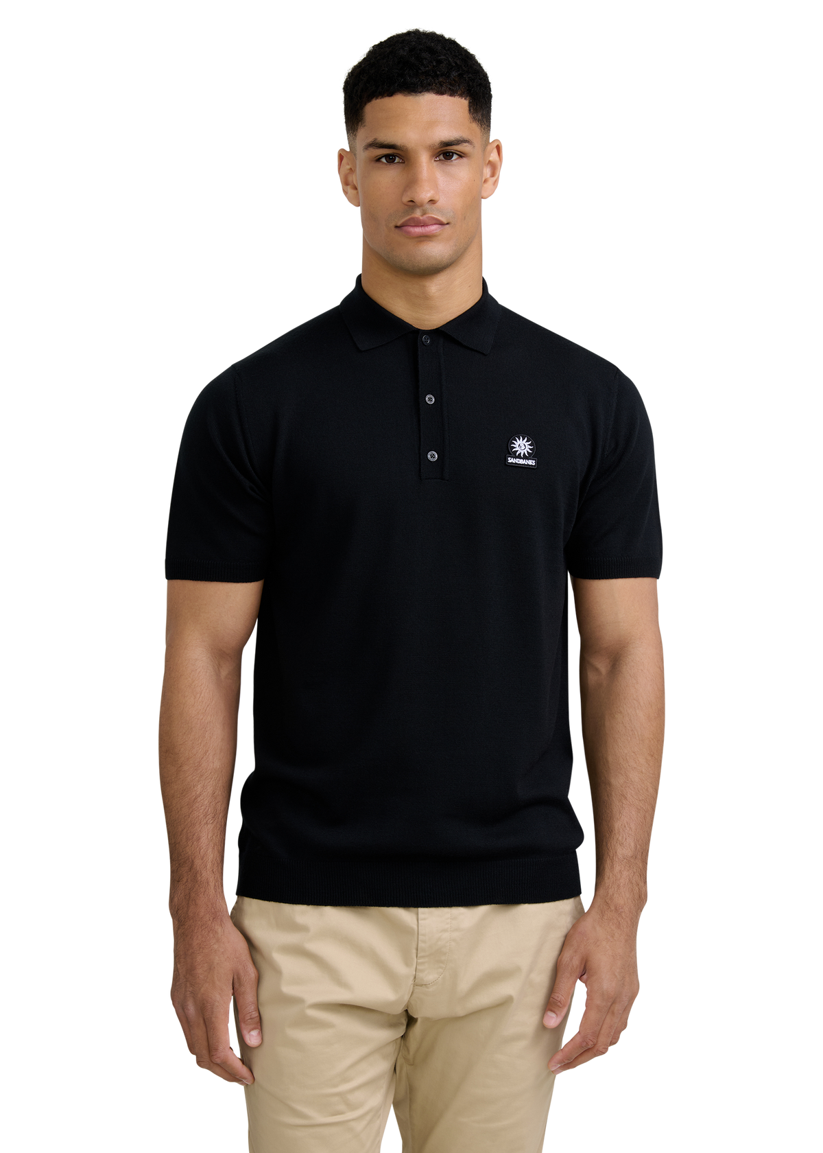 Merino Wool Short Sleeve Polo - Black