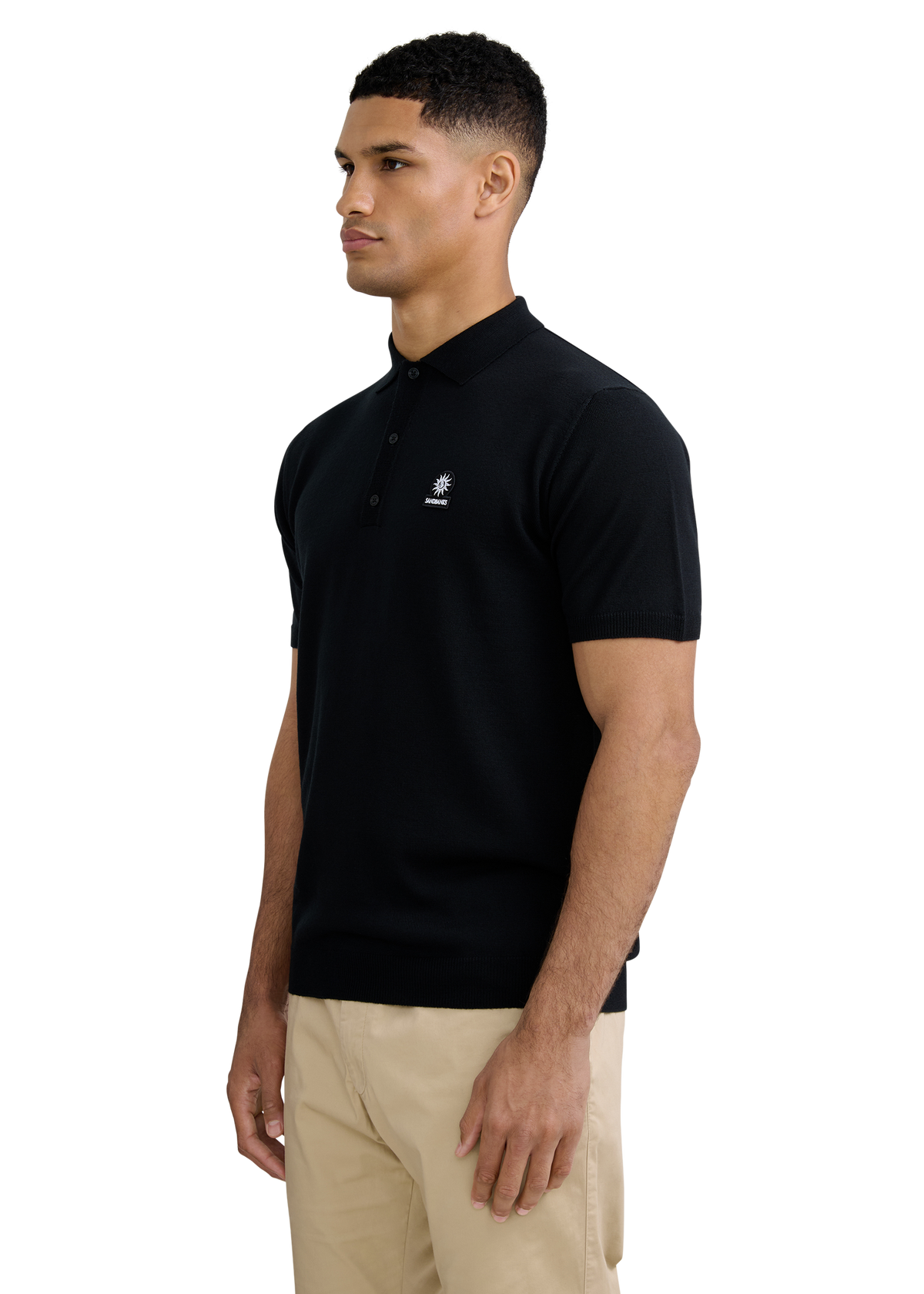 Merino Wool Short Sleeve Polo - Black