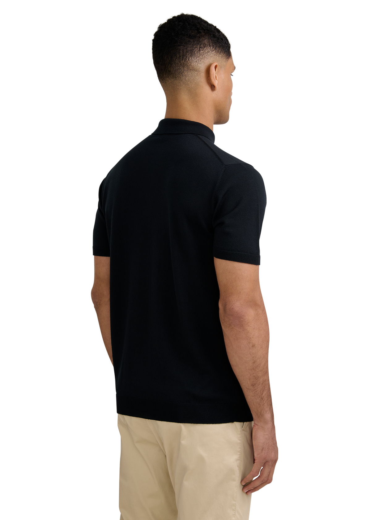 Merino Wool Short Sleeve Polo - Black