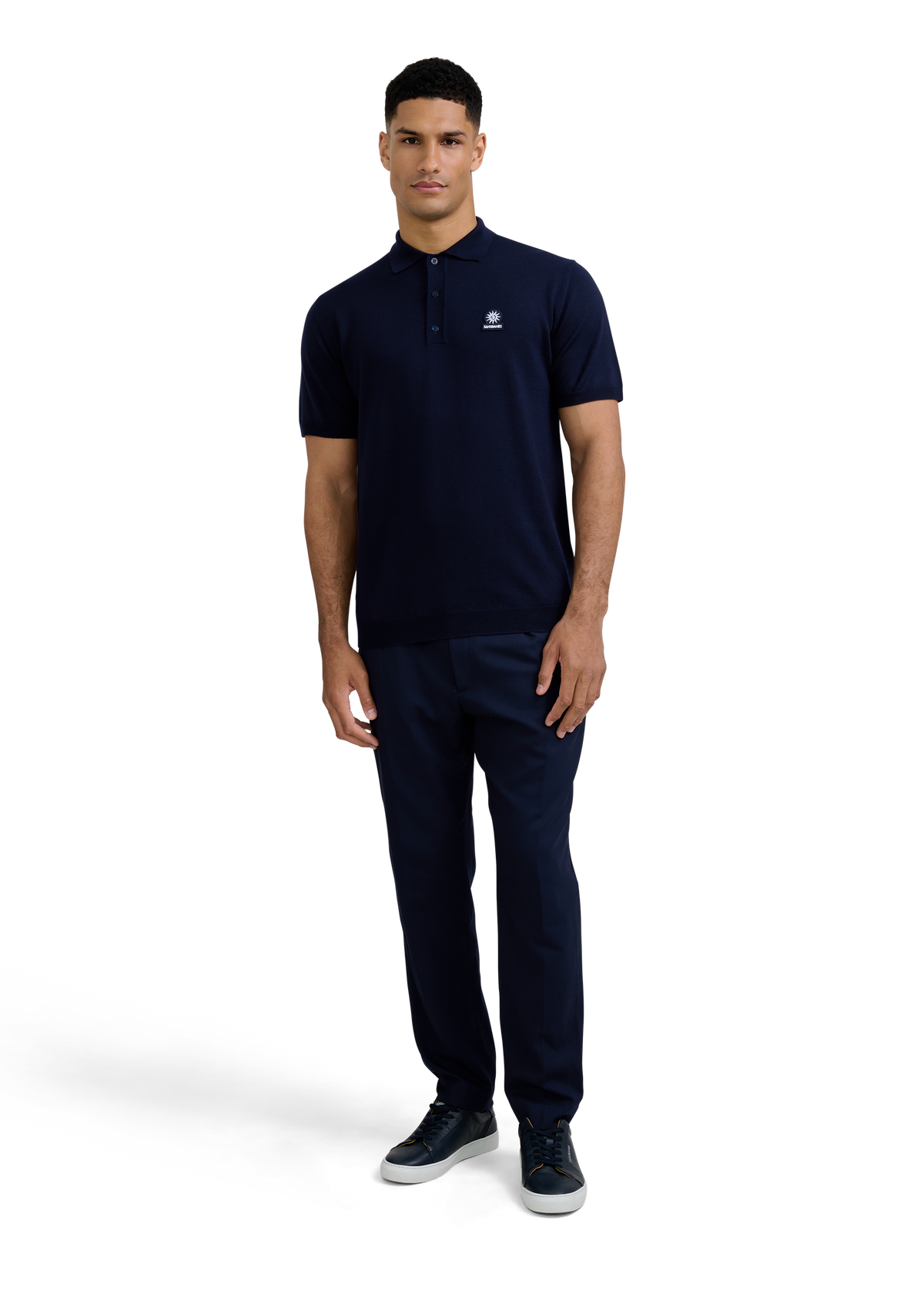 Merino Wool Short Sleeve Polo - Navy