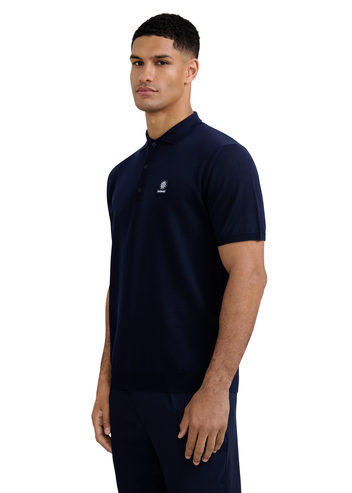 Merino Wool Short Sleeve Polo - Navy