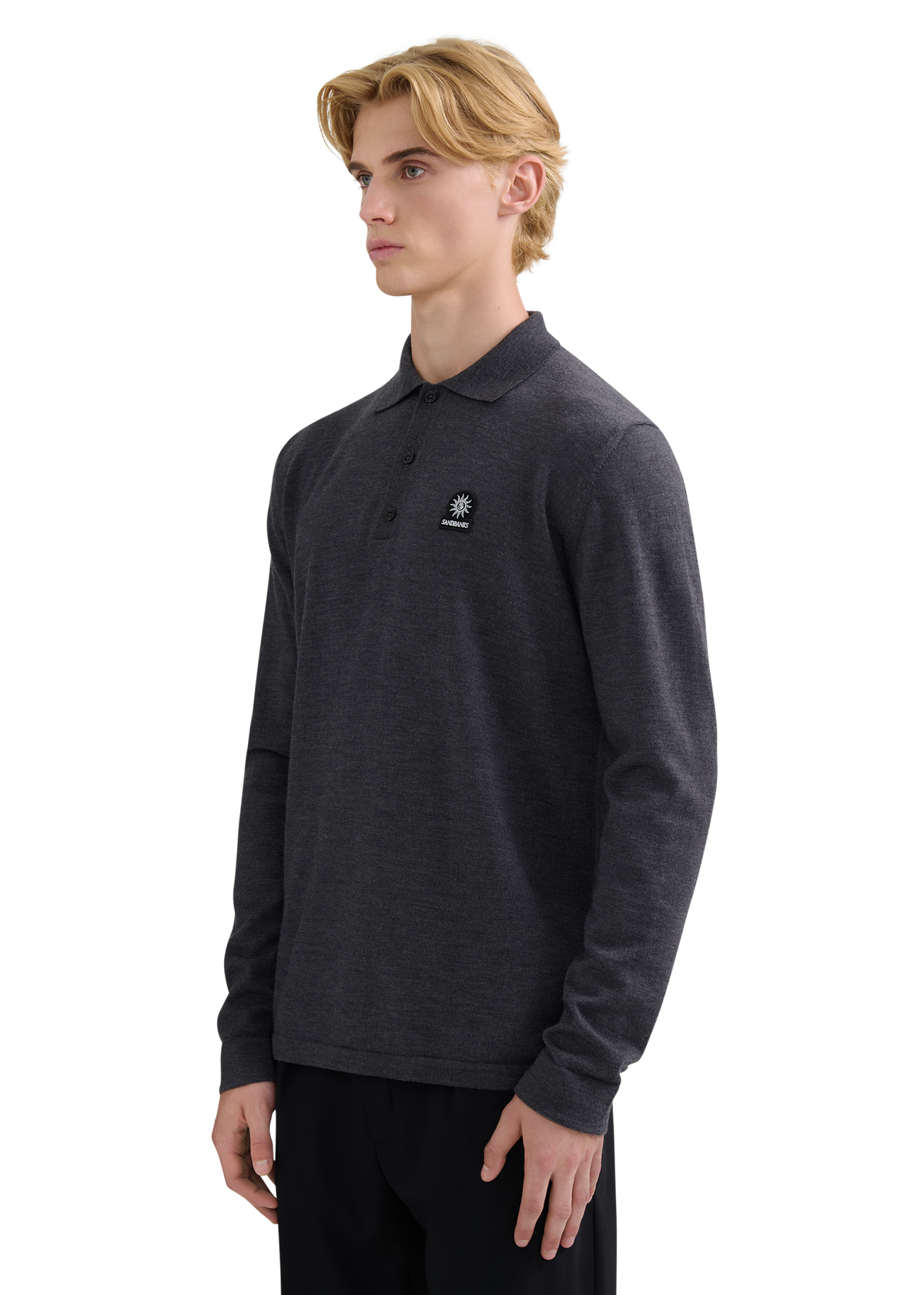 Merino Wool Button Polo Shirt - Anthracite