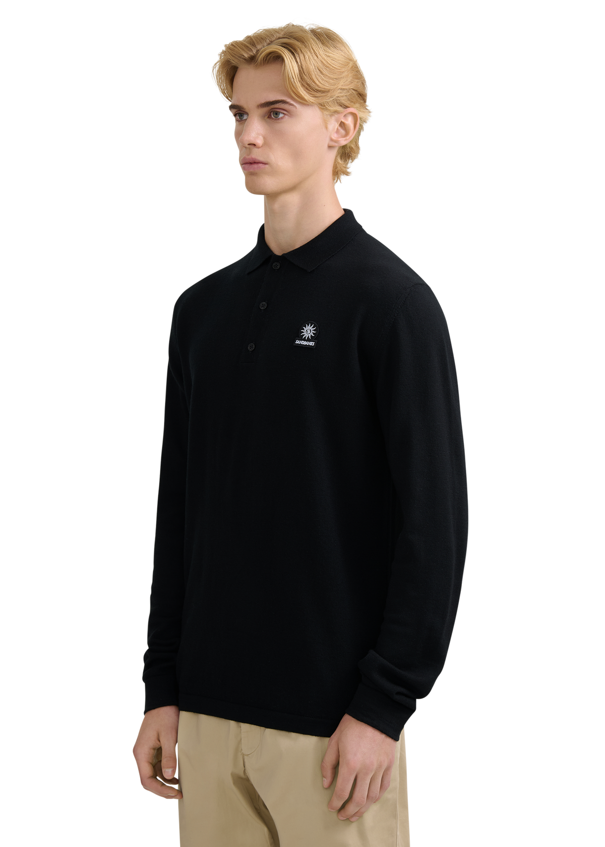 Merino Wool Button Polo Shirt - Black