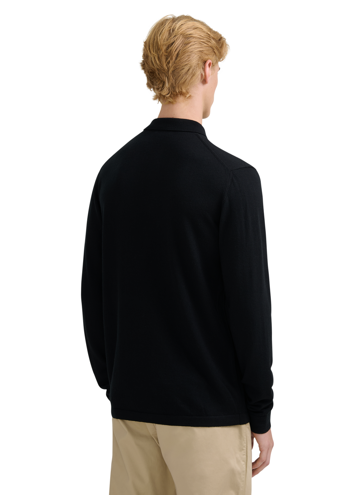 Merino Wool Button Polo Shirt - Black