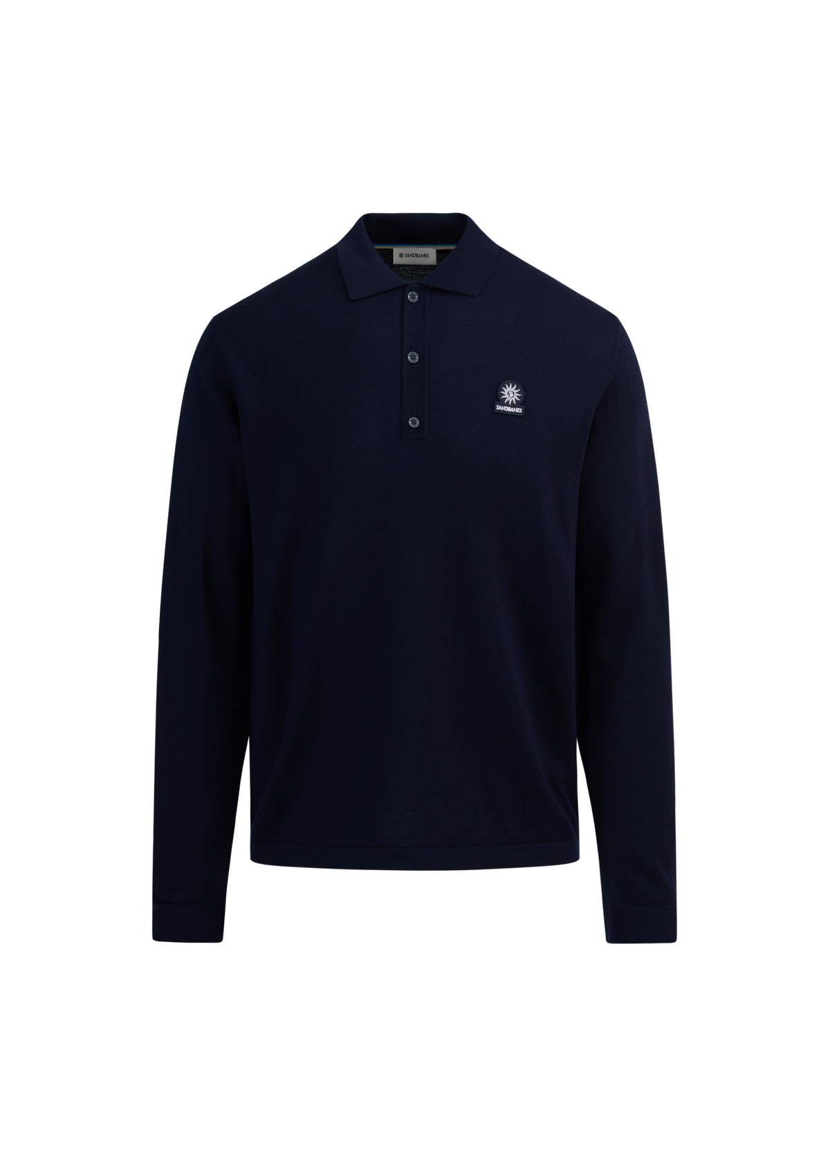 Merino Wool Button Polo Shirt - Navy