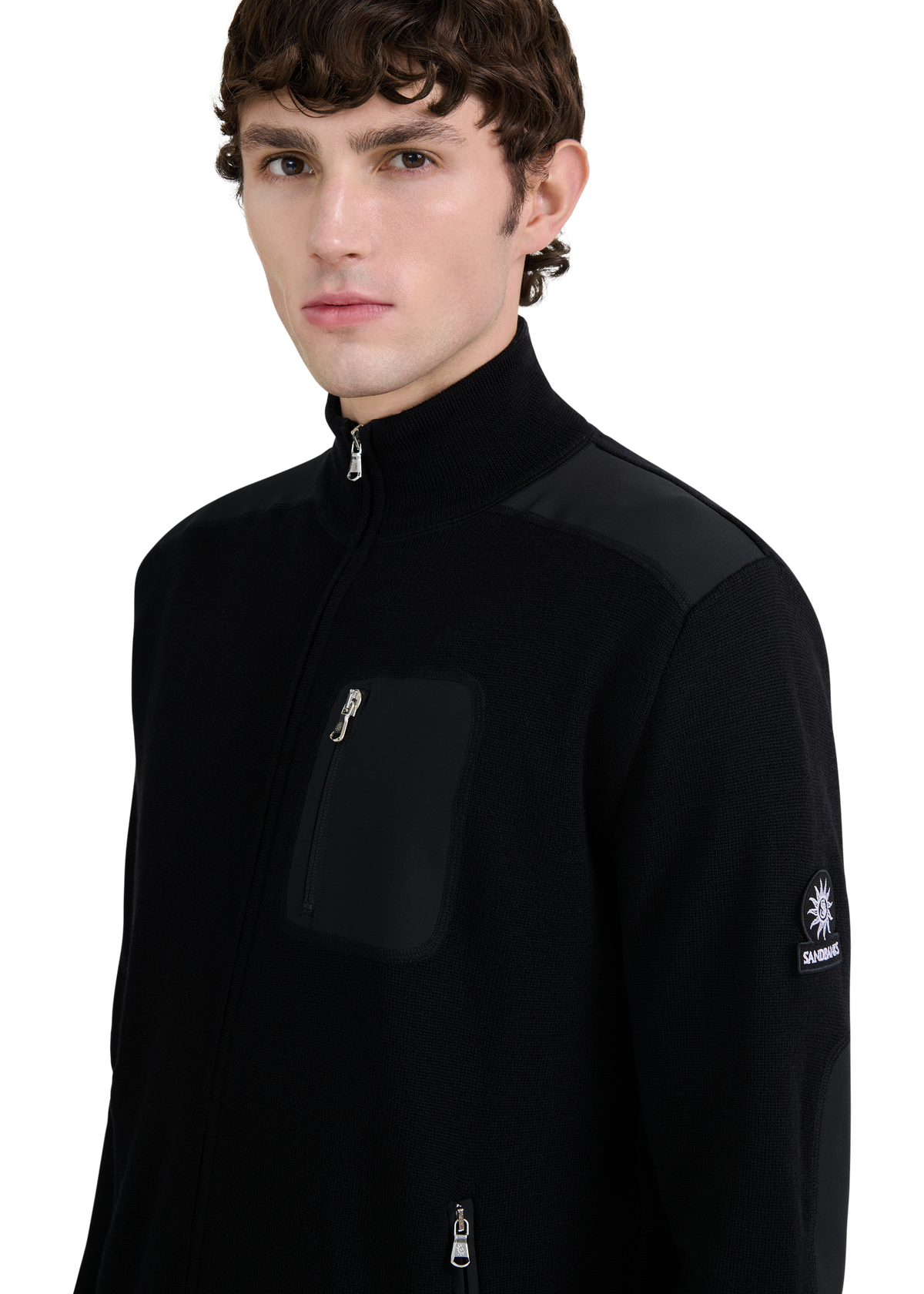 Technical Panelled Knit Zip Jacket - Black