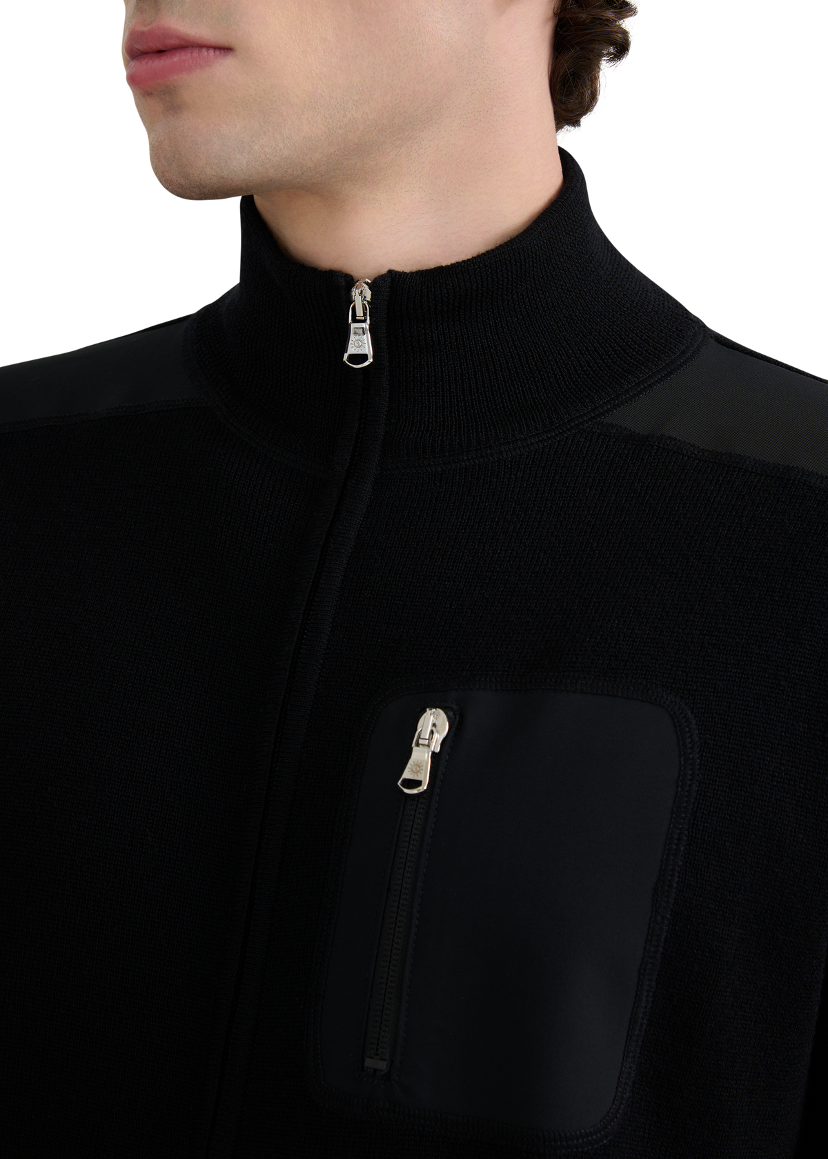 Technical Panelled Knit Zip Jacket - Black