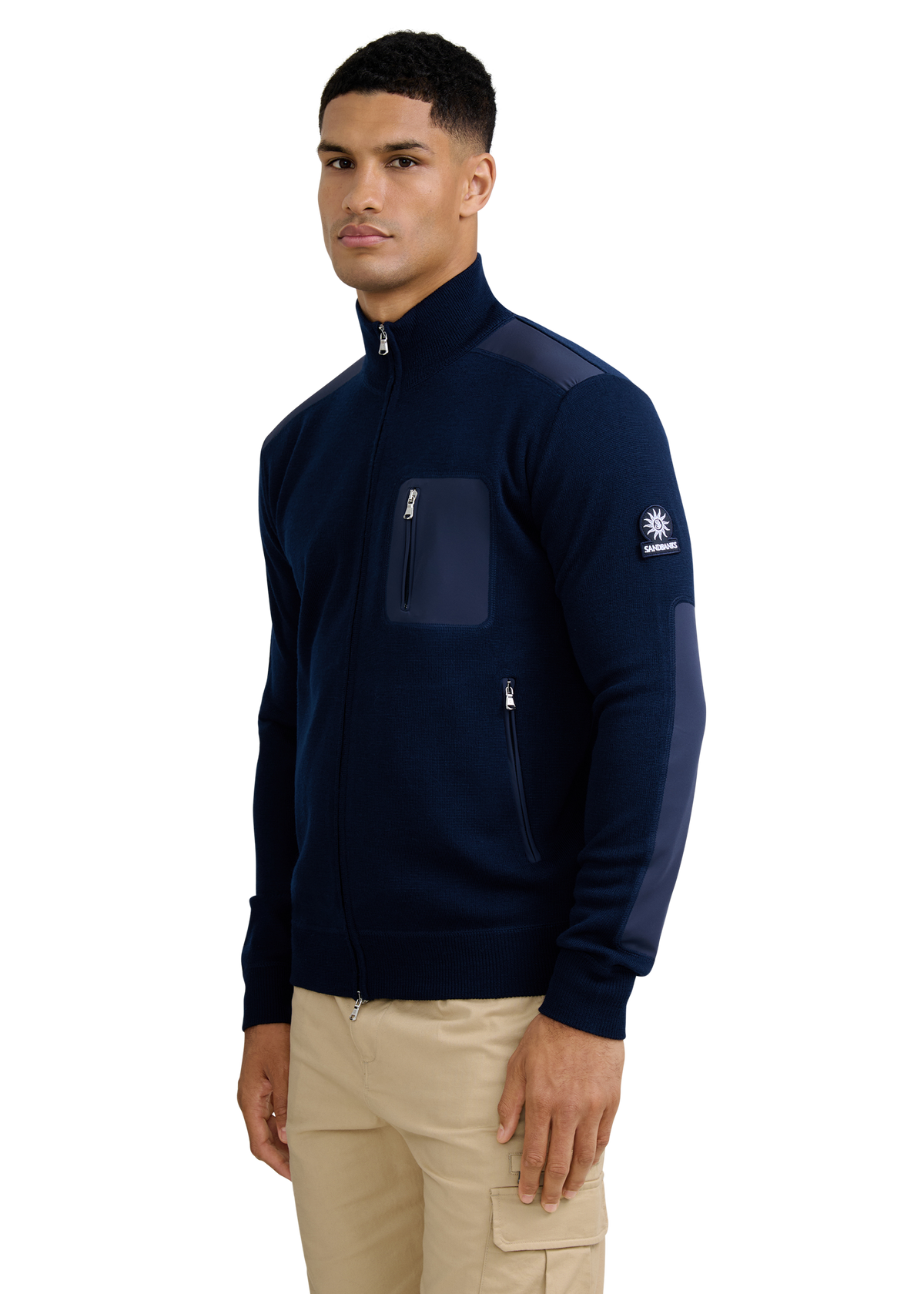 Technical Panelled Knit Zip Jacket - Navy