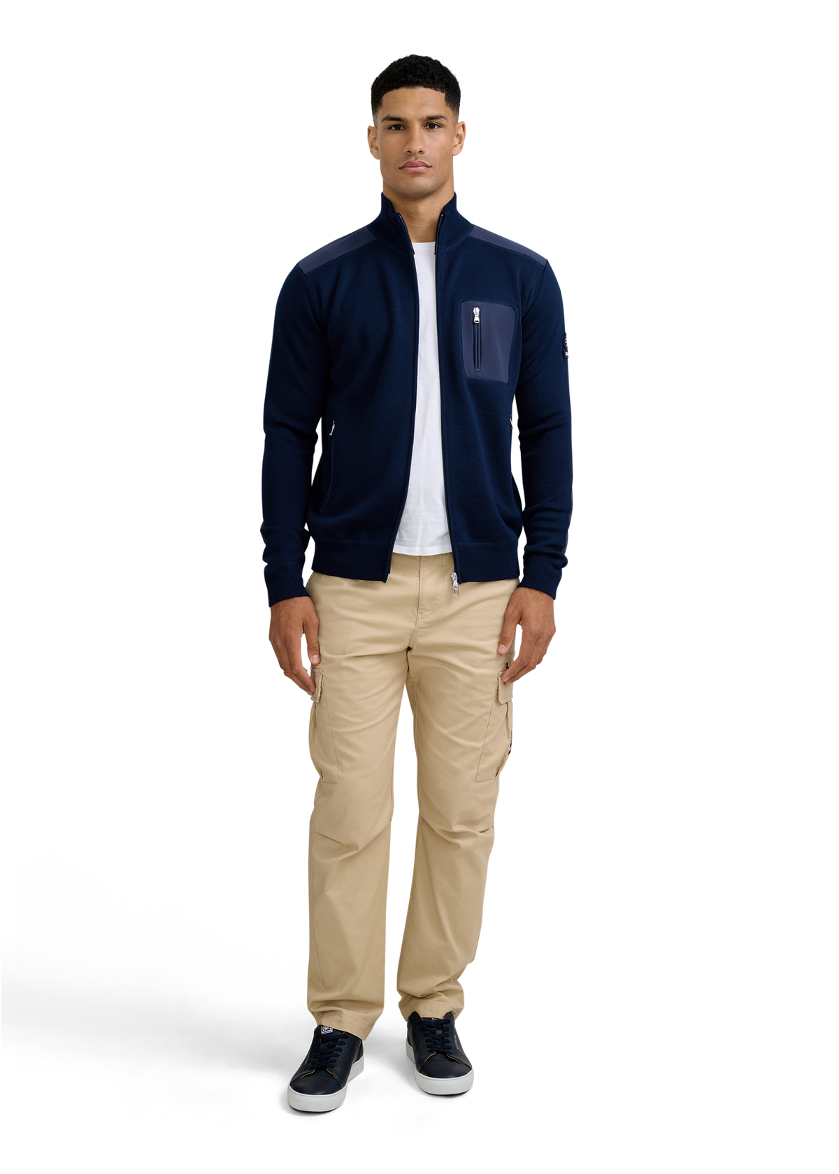 Technical Panelled Knit Zip Jacket - Navy
