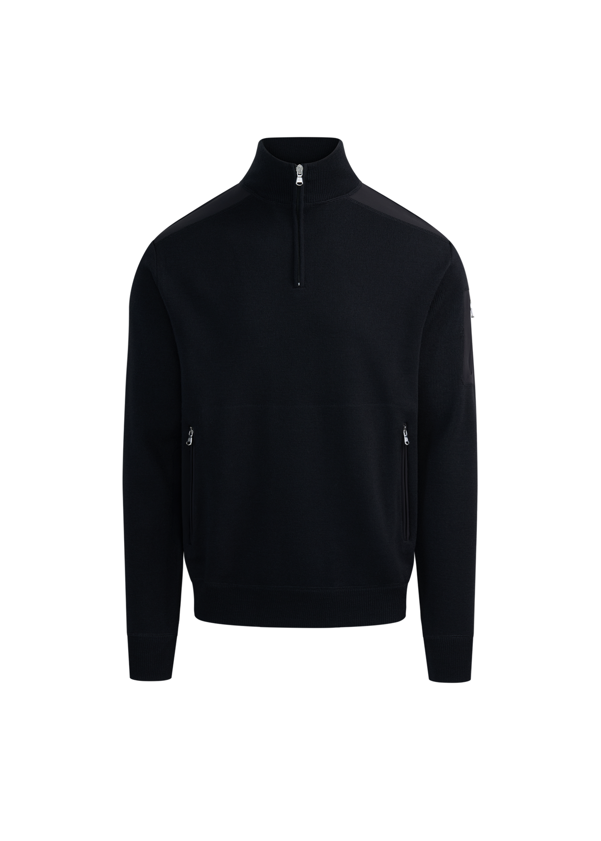 Technical Panelled Knit Quarter Zip - Black