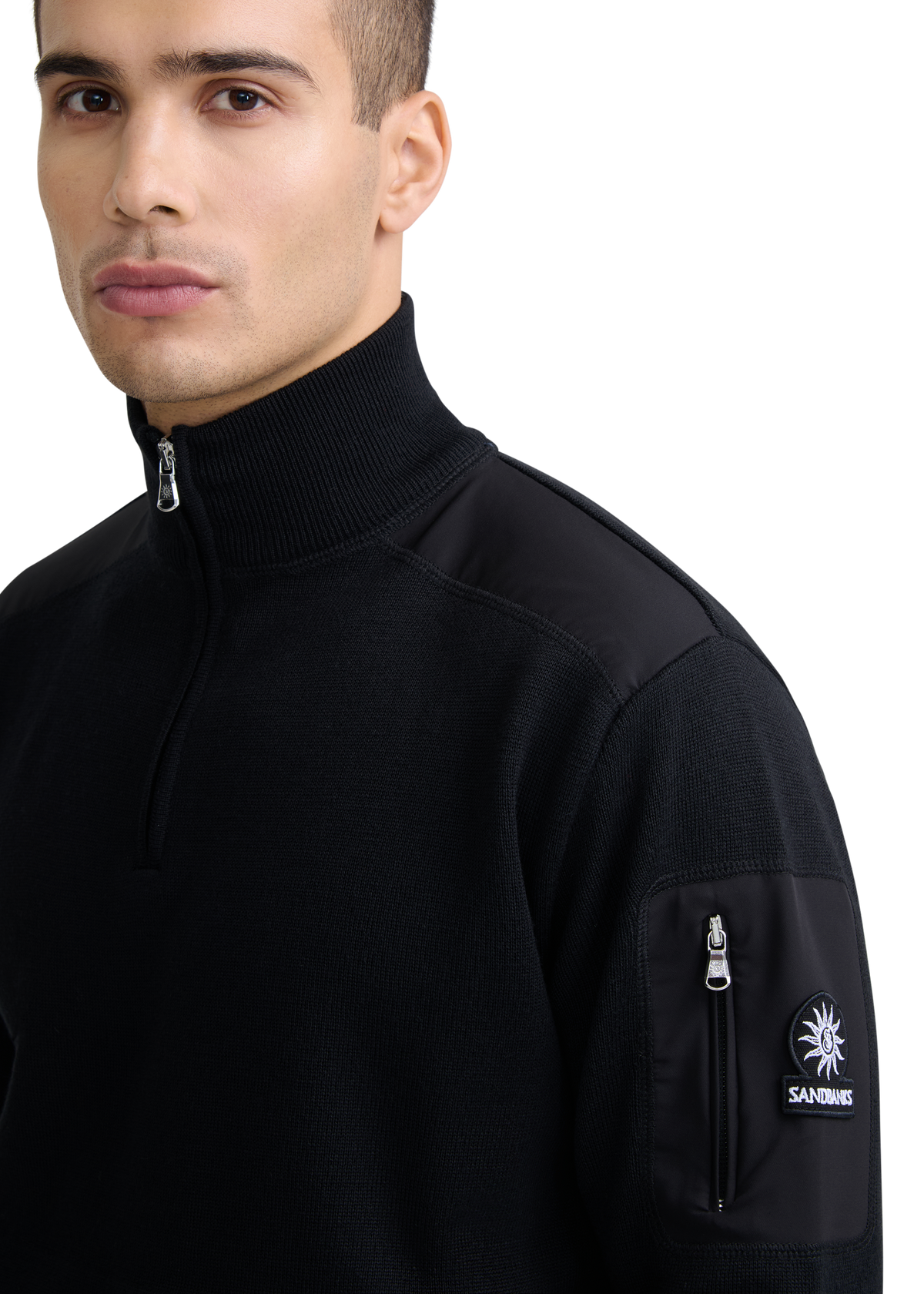 Technical Panelled Knit Quarter Zip - Black
