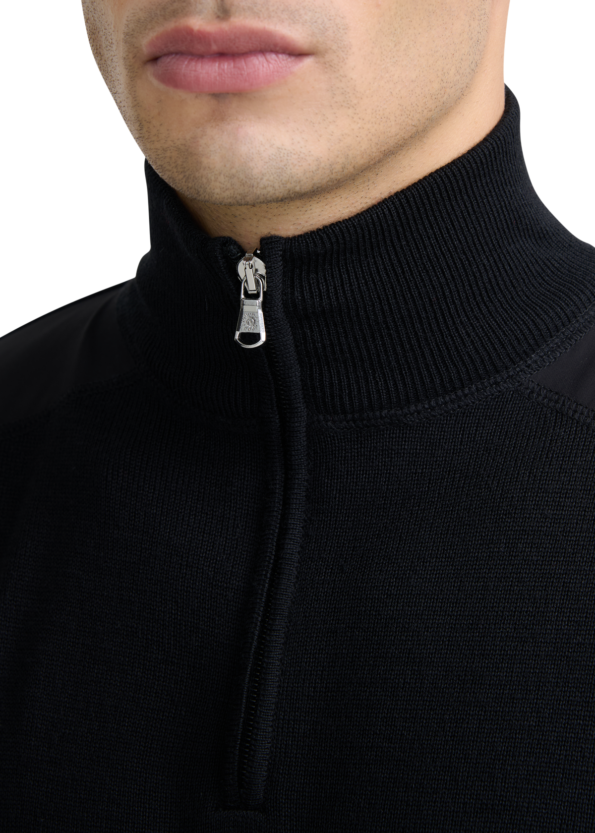 Technical Panelled Knit Quarter Zip - Black