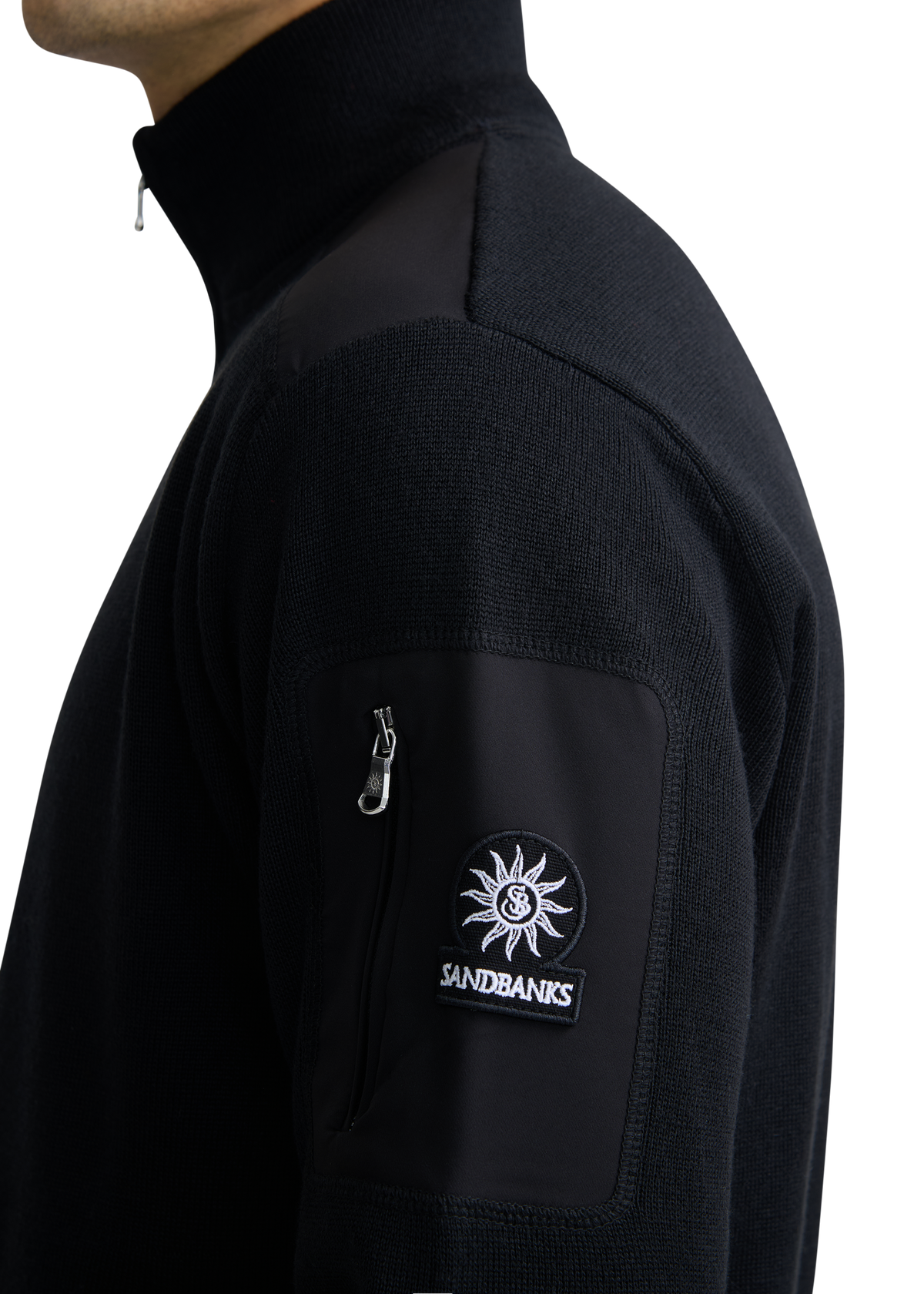 Technical Panelled Knit Quarter Zip - Black