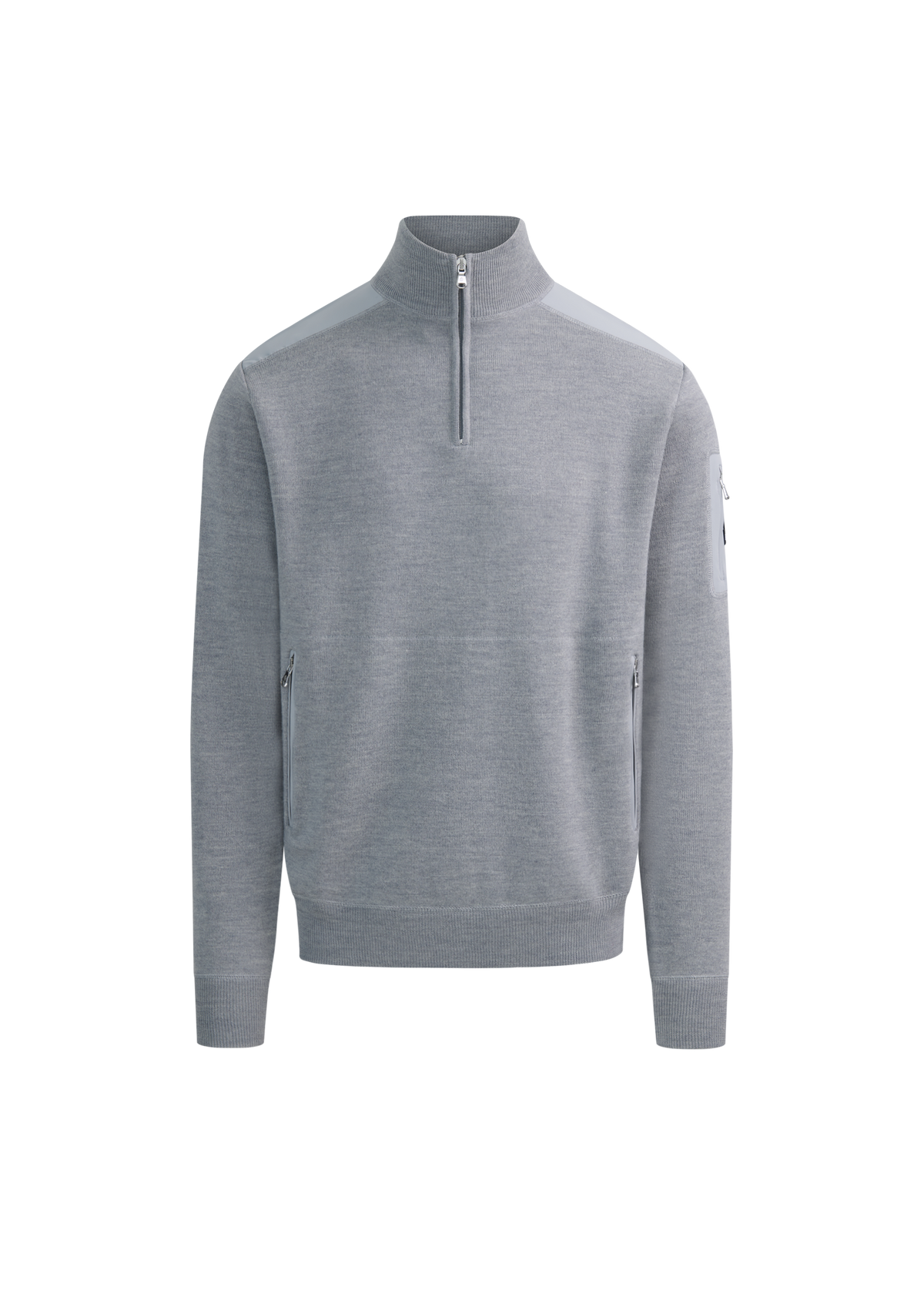 Technical Panelled Knit Quarter Zip - Light Grey