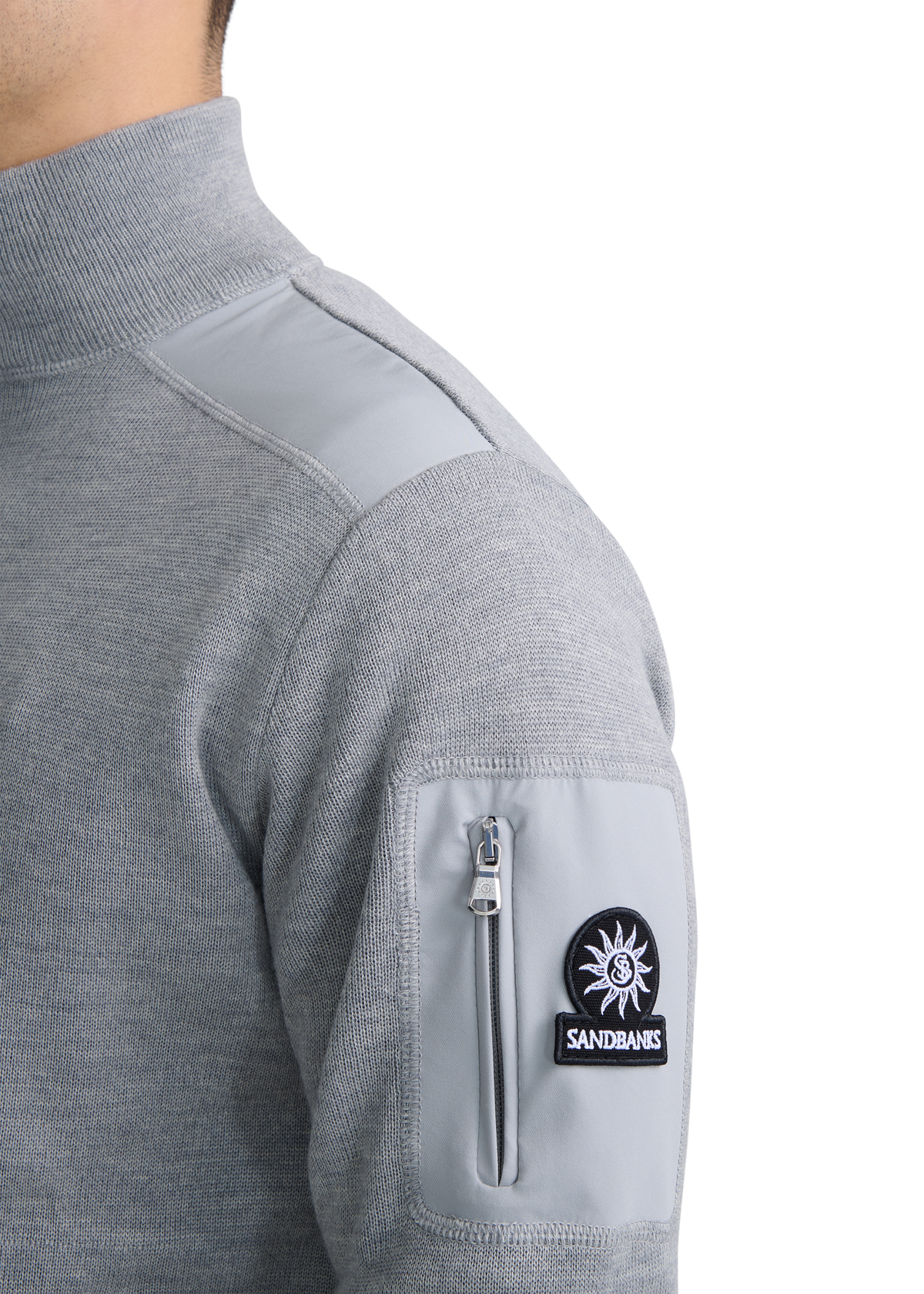 Technical Panelled Knit Quarter Zip - Light Grey