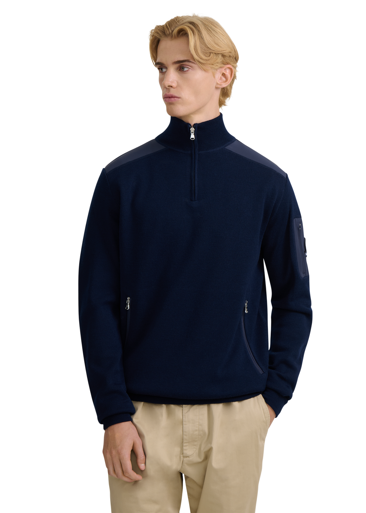 Technical Panelled Knit Quarter Zip - Navy