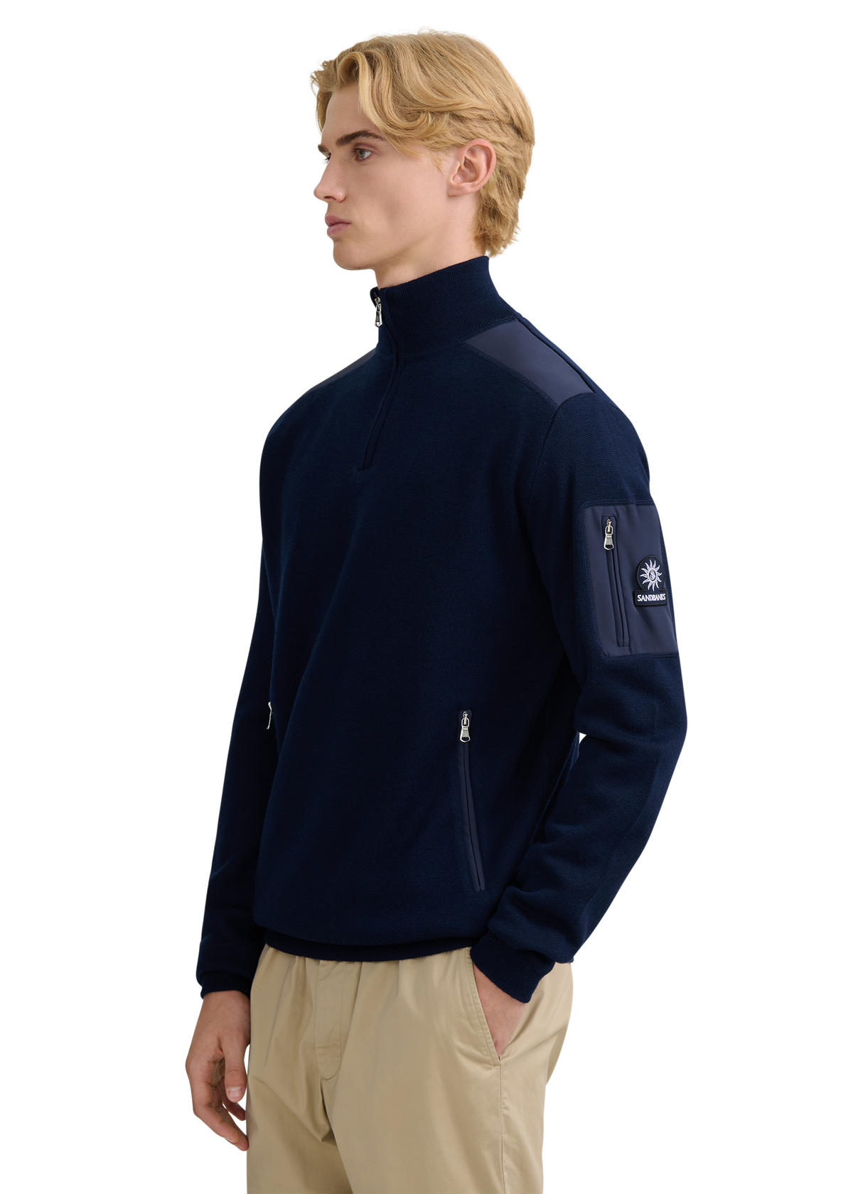 Technical Panelled Knit Quarter Zip - Navy