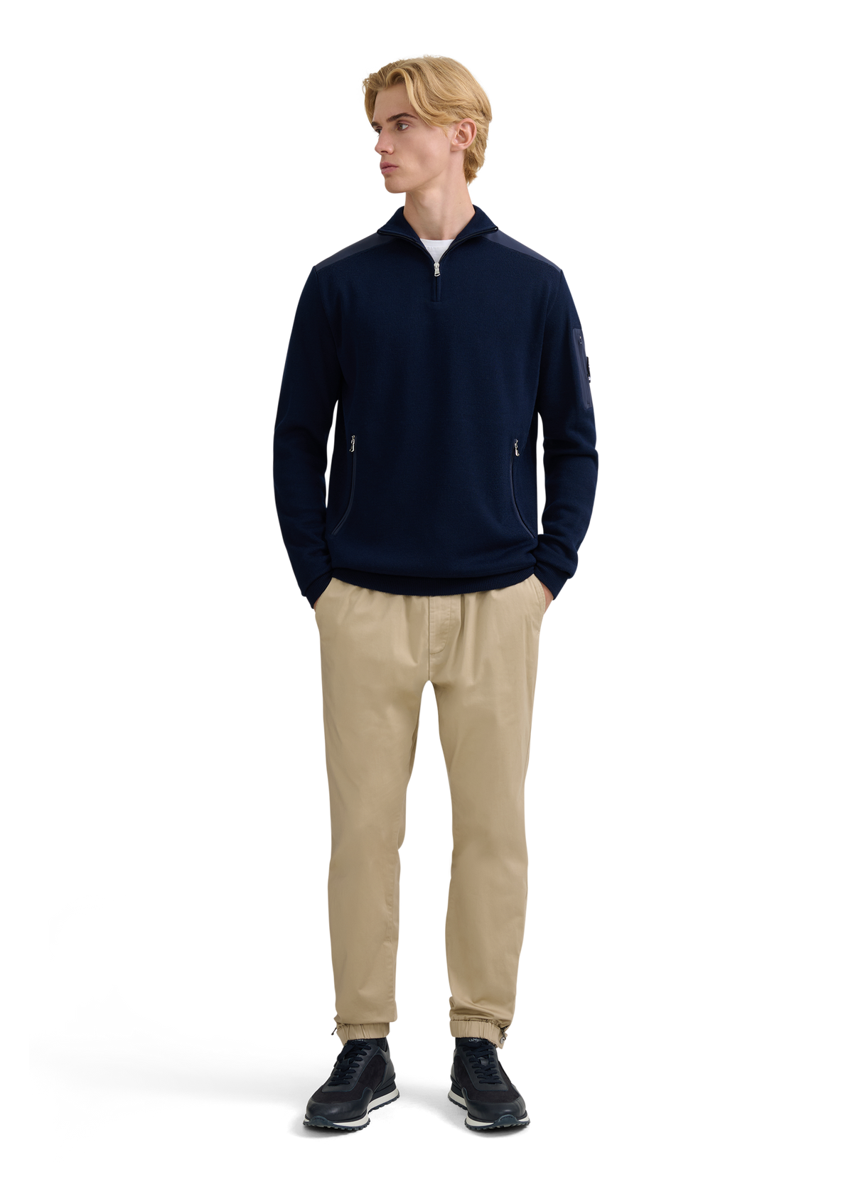 Technical Panelled Knit Quarter Zip - Navy