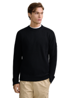 Crew Neck Raglan with Cardigan Stitch Sleeve - Black