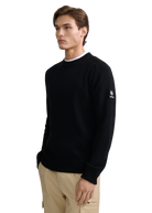 Crew Neck Raglan with Cardigan Stitch Sleeve - Black