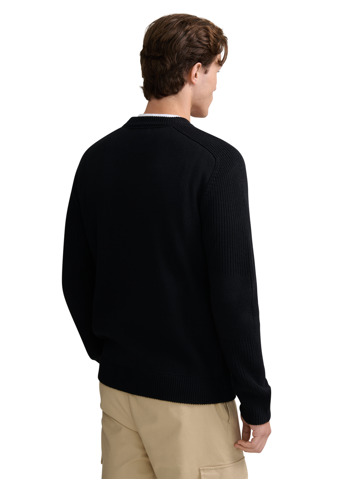 Crew Neck Raglan with Cardigan Stitch Sleeve - Black
