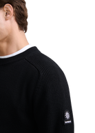 Crew Neck Raglan with Cardigan Stitch Sleeve - Black