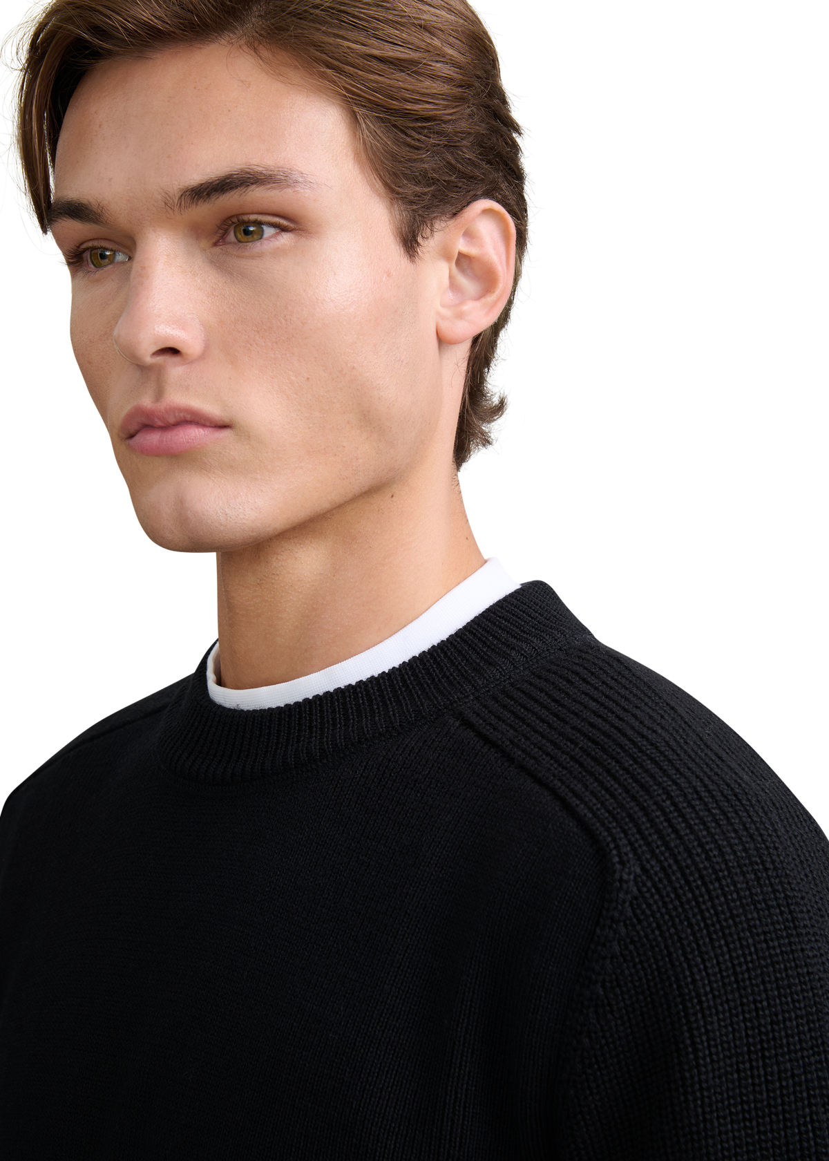 Crew Neck Raglan with Cardigan Stitch Sleeve - Black